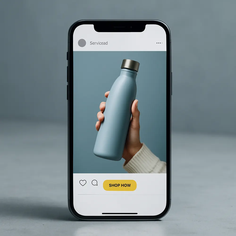 A premium social-media advertising creative displayed on a smartphone