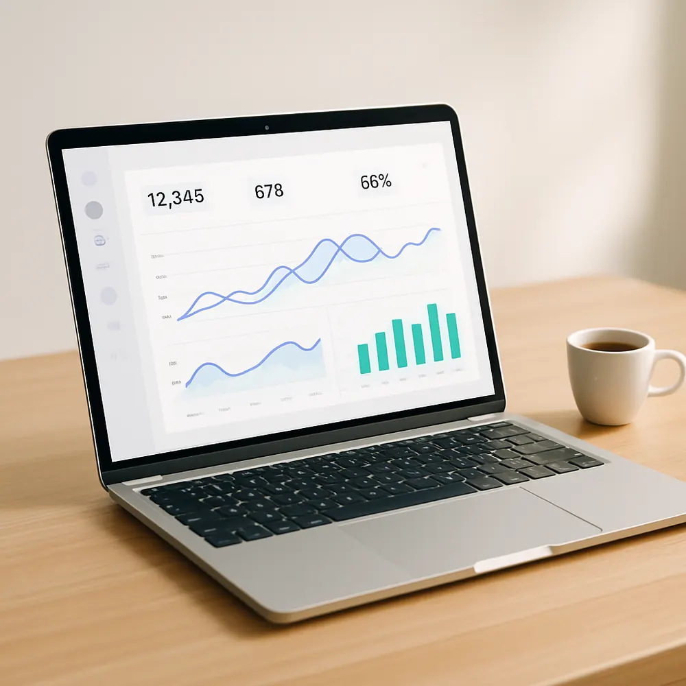 Analytics dashboard on a laptop showing growth charts