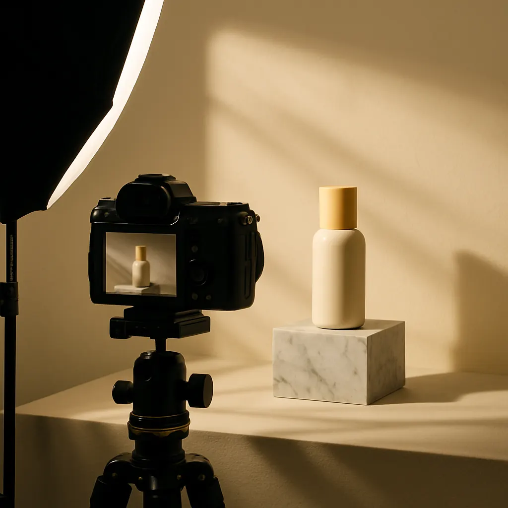 Behind-the-scenes of a product photography shoot in a studio